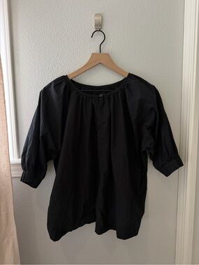 Assembly Label Black Cotton Blouse with Button Detail